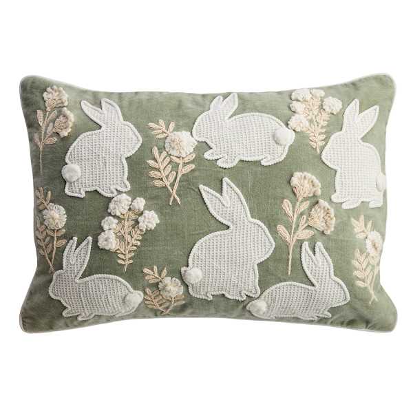 Easter Velvet Embroidered Throw Pillow with Applique, 14x20