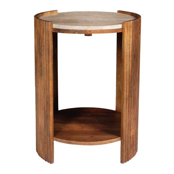 Ansel Travertine Accent Table, Mango Wood