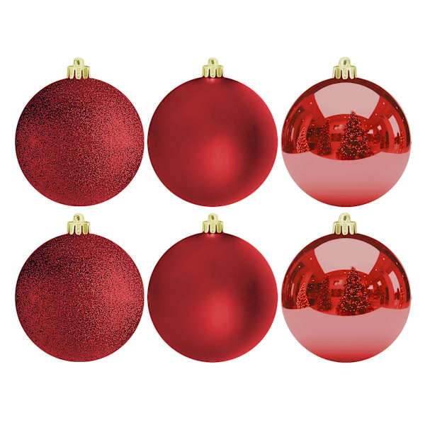 6-Count Red Mix Shatterproof Ornaments, 100mm