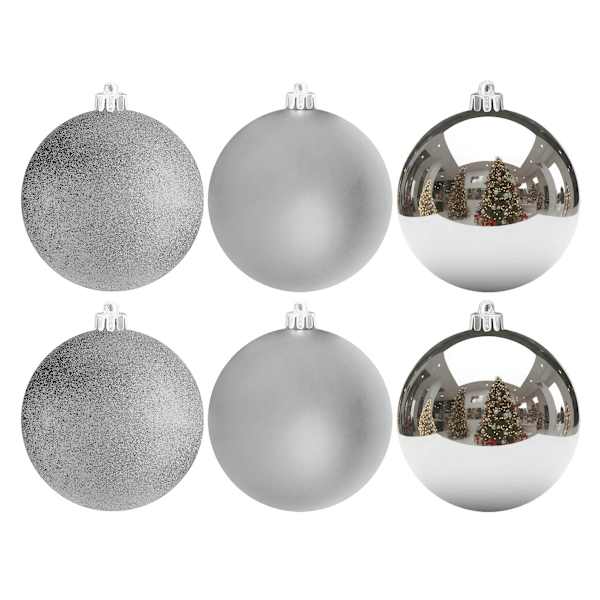 6-Count Silver Mix Shatterproof Ornaments, 100mm