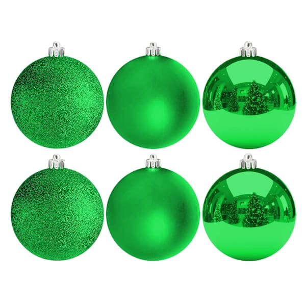 6-Count Green Mix Shatterproof Ornaments, 100mm