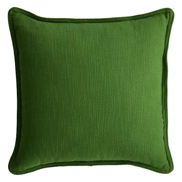 Green Textured Cotton Slub Throw Pillow with Embroidery, 18"