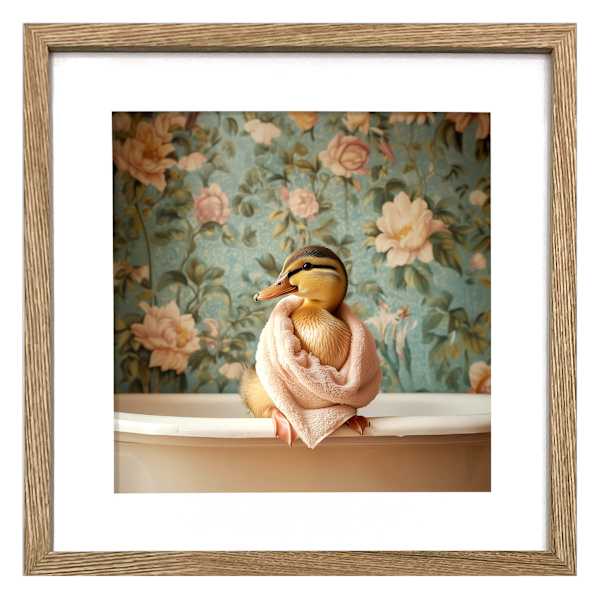 Framed Duck in Bathtub Print Wall Art, 16"