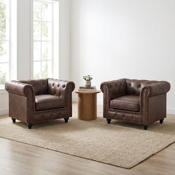 Set of 2 Providence Chesterfield Brown Faux Leather Tufted Accent Chair