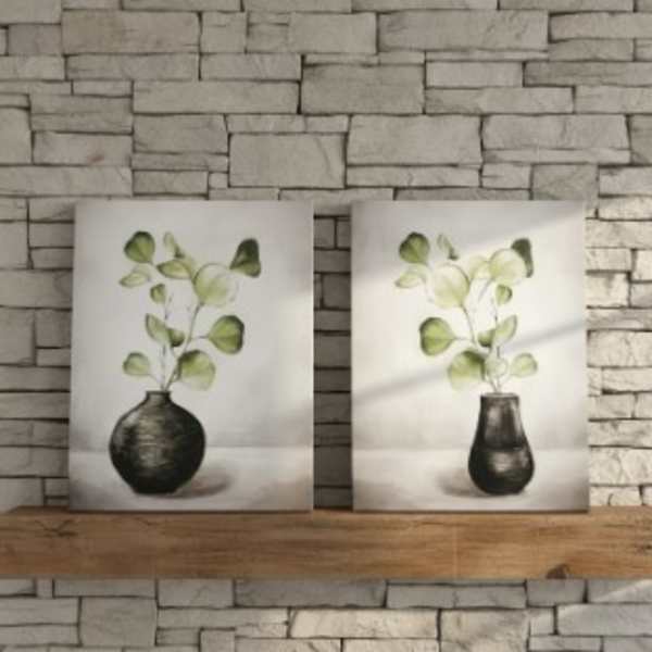 Honeybloom Botanical Eucalyptus Canvas 2-Piece 12x16 Wall Art Set