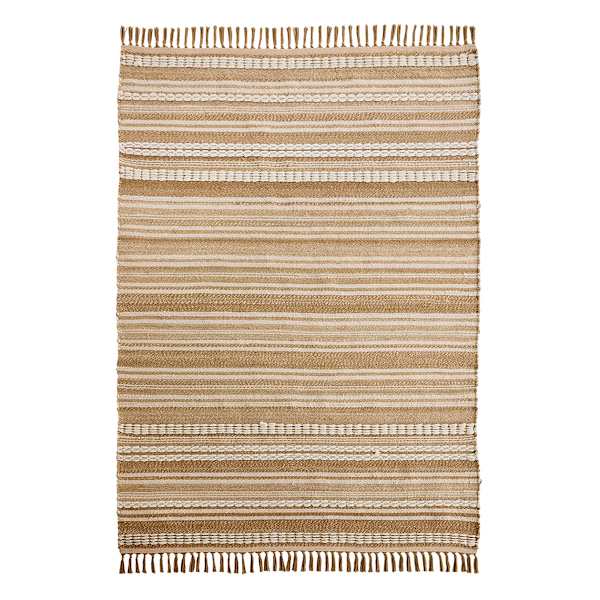 (B819) Panyer Ivory Striped Flatweave Area Rug, 5x7