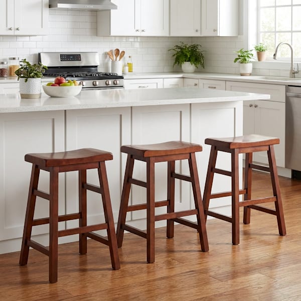 Set of 3 Providence Dark Walnut Saddle Counter Stool