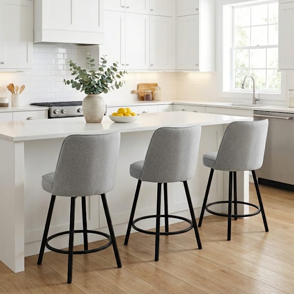 Set of 3 Elise Light Grey Counter Stool