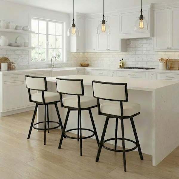 Set of 3 Zack Ivory Swivel Counter Stool
