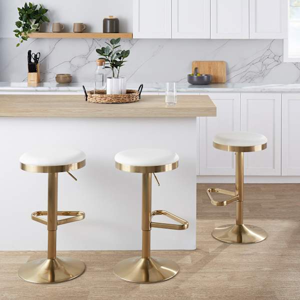 Set of 3 Providence Bailey Gold Adjustable Swivel Barstool