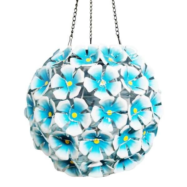 Blue Flower Ball Outdoor Solar Lantern, 9"