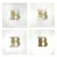 White Marble/Brass B Monogram Coaster Set Of 4