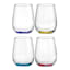 Set of 4 Tri-Color Stemless Wine Glasses, 15oz