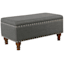 Jasmine Charcoal Upholstered Storage Bench with Nail Heads