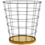 Matte Black Wire & Bamboo Wood Tapered Wastebasket, 10.3"
