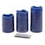 Honeybloom Set of 3 Dark Blue Wavy Top Wax LED Pillar Candles, 4"/5"/6"