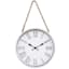 Distressed White Round Hanging Wall Clock with Rope, 16"