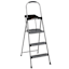 3-Step Grey Metal Step Ladder with Tray