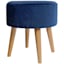 Emmy Navy Velvet Round Wood Leg Ottoman