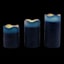 Honeybloom Set of 3 Dark Blue Wavy Top Wax LED Pillar Candles, 4"/5"/6"