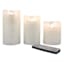 Set of 3 Pearl White Beveled Wax LED Pillar Candles, 4"/5"/6"
