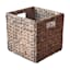 Brown Arrow Weave Water Hyacinth Storage Basket with Cutout Handles, 10.5"