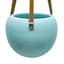 Indoor Leather Hanging Light Blue Smooth Ceramic Pot, 4"