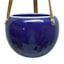 Indoor Leather Hanging Dark Blue Smooth Ceramic Pot, 4"