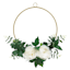 White Peony Half Wreath with Gold Metal Hoop, 14"