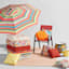 Multicolor Striped Round Steel Crank & Tilt Outdoor Patio Umbrella, 7.5'