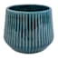 Indoor Teal Lines Ceramic Pot, Medium