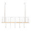5-Hook White Chevron Bombay Diamond with Bamboo Wooden Basket Over the Door Hanger