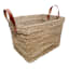 Honeybloom Austin Rectangle Seagrass Storage Basket with Leather Handles, Medium