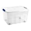 Blue Latch Clear Storage Bin with Wheels, 52l
