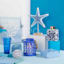 Blue Ceramic Floral Jar with Golden Lid, 7"