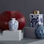 Blue Ceramic Floral Jar with Golden Lid, 7"