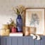 Honeybloom Blue Metal Embossed Vase, 15.5"