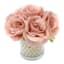 Pink Rose Floral Bouquet with Pearls in Glass Vase, 8"