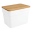 2-Pack White Storage Bin with Bamboo Lid, 15l