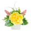 Yellow Peony in Square Ceramic Pot, 7"
