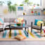 (E468) Ember Blue & Yellow Striped Area Rug, 5x8