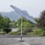Ty Pennington Blue Striped Crank & Tilt Round Outdoor Patio Umbrella, 9'