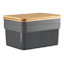 2-Pack Black Storage Bin with Bamboo Lid, Small