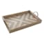 Brown Chevron Wooden Decorative Tray with Iron Handles, 25x15