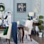 Blue ceramic ribbed medium lamp 19in