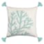 Ty Pennington White & Aqua Coral Embroidered Outdoor Throw Pillow with Tassels, 20"