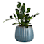 Blue Ribbed Round Outdoor Clay Planter, Medium