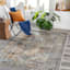 (B881) Tahmis Black & Gold Medallion Washable Area Rug, 5x7