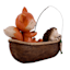 Fox Fishing Outdoor Garden Statue, 11"