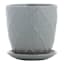 Indoor Grey Embossed Ceramic Pot with Saucer, Medium